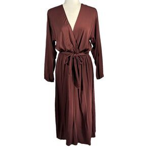 Mossimo Dutti Women's Chocolate Brown Long Sleeve Tie Waist Wrap Dress Medium